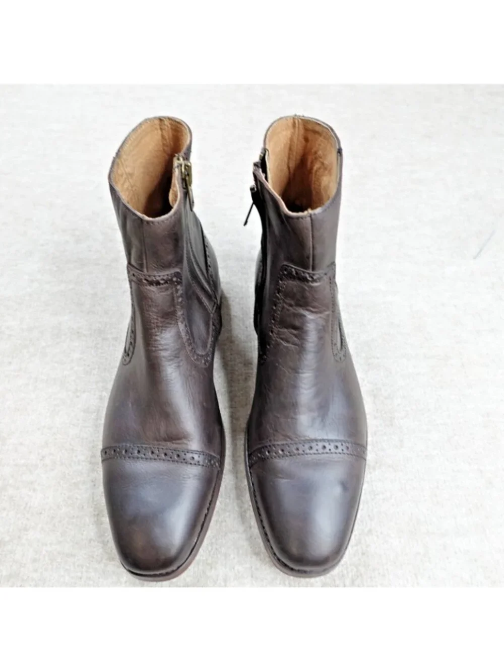 Polo Ralph Lauren Mens Boots 11 Brown Demonte Ankle Side Zip Cap Toe Chelsea